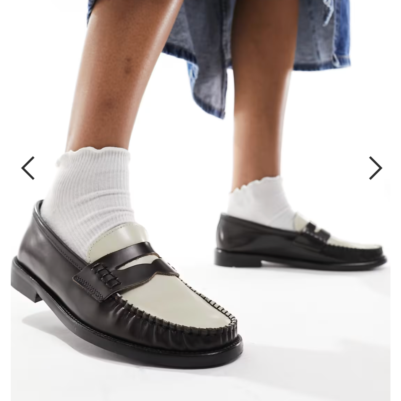 New Mango Mng Black White Two Tone Leather Penny Loafers Shoes Sz 37 Us 6.5